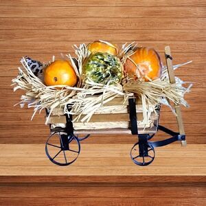 VINTAGE Wood & Metal  LARGE WAGON  True HAY PUMPKINS & GOURD Fall